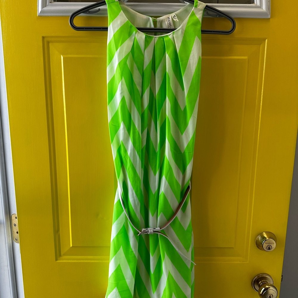 Pink Owl Apparel Bold and Bright Green and White Chevron Sleeveless Dress